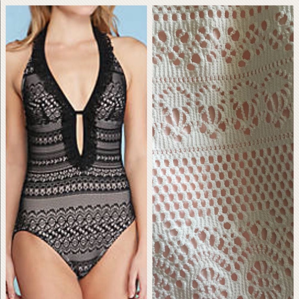 Kate Spade Ruffle Plunge One Piece in Cream Sz S